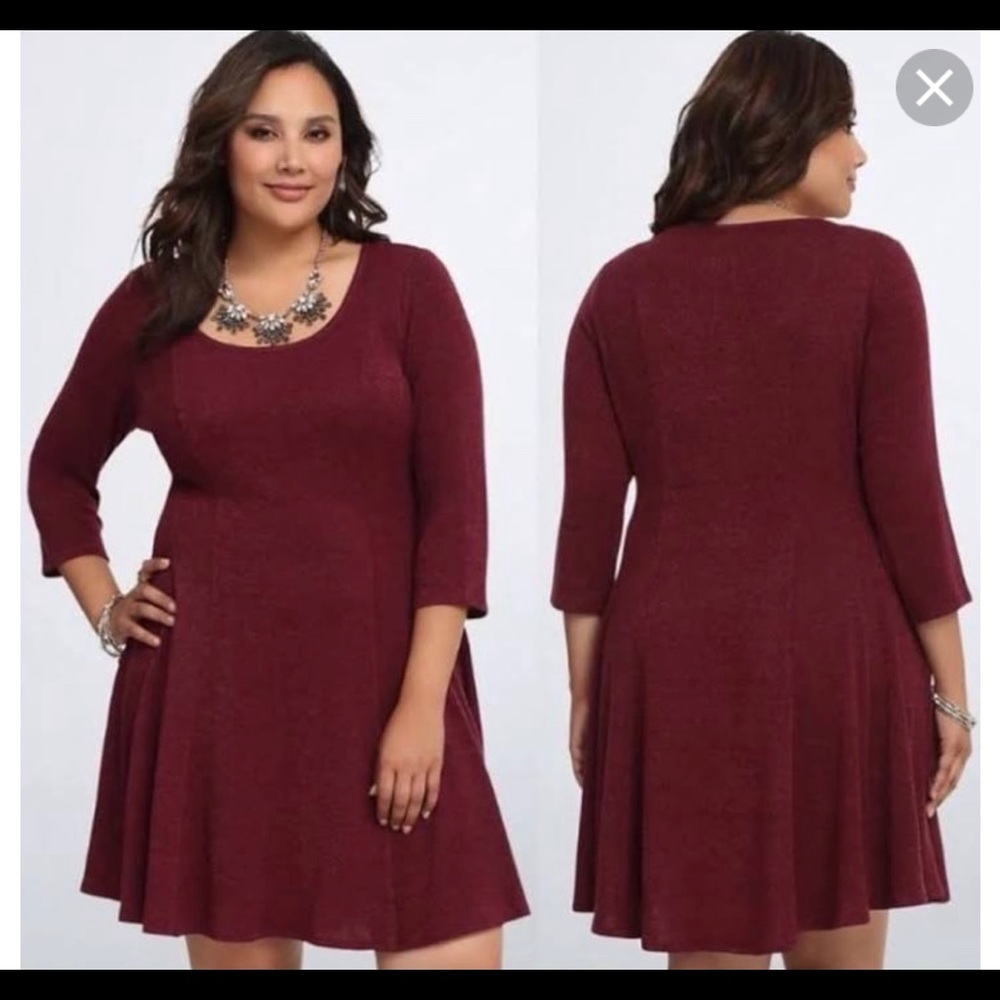 Burgundy Knit Long Sleeve Skater Dress